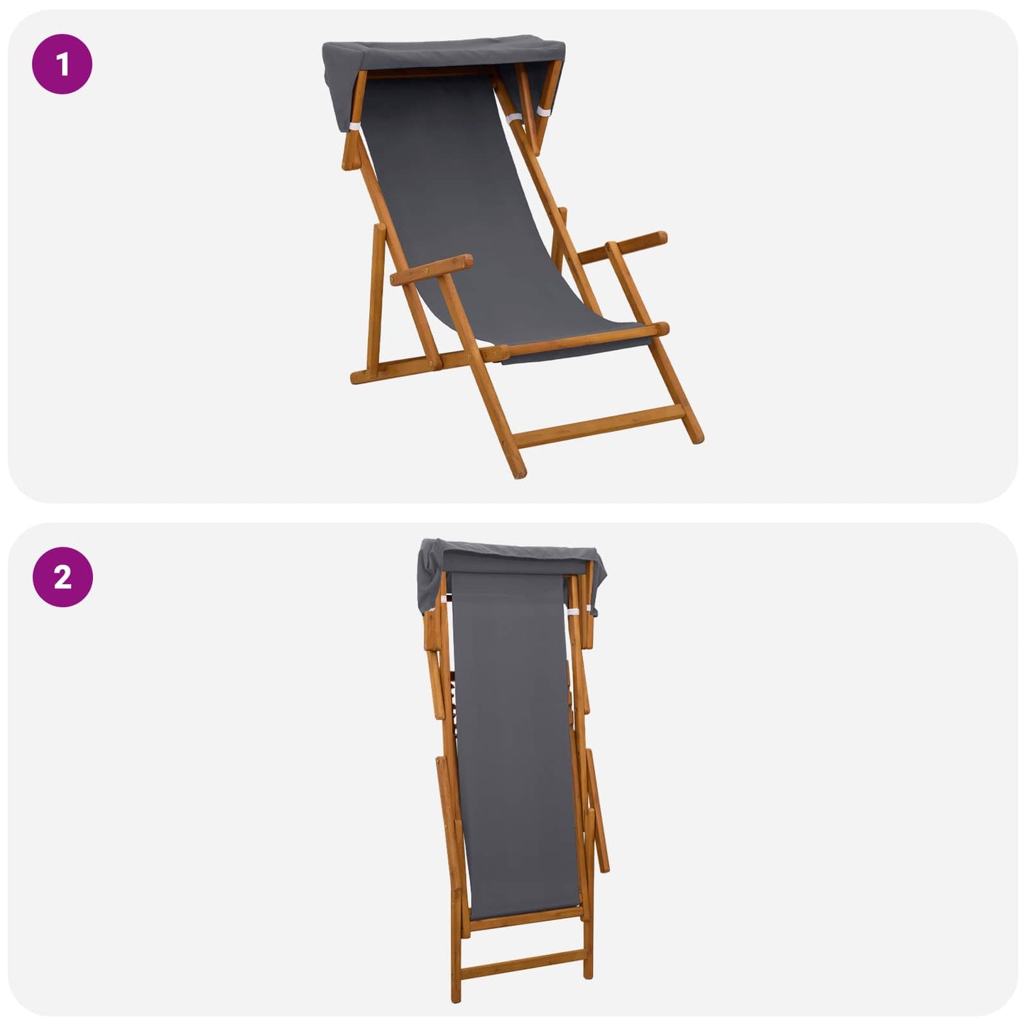 Hage Stol 2 pcs 3 Posisjon Solid Eucalyptus Tre Grå