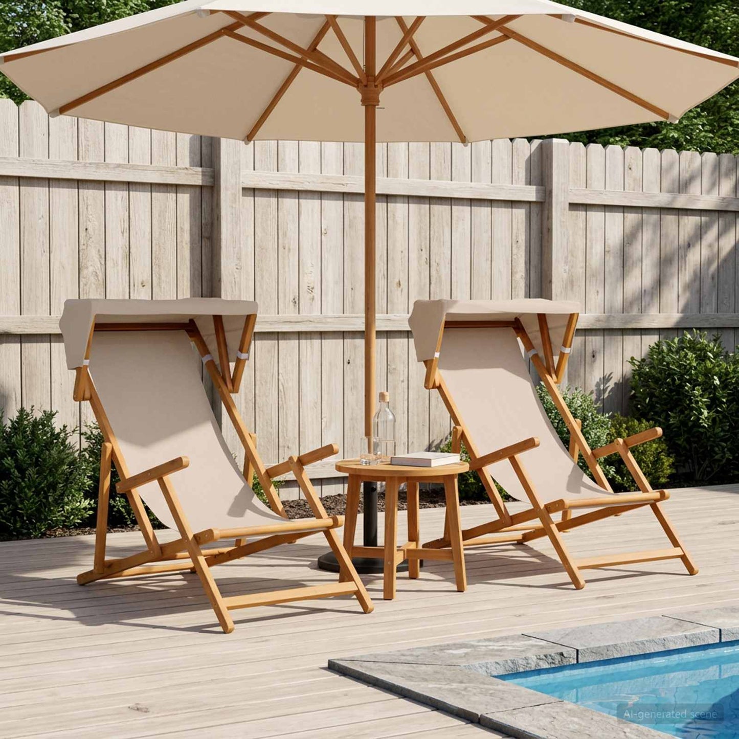 Hage Stol 2 pcs 3 Posisjon Solid Eucalyptus Tre Beige