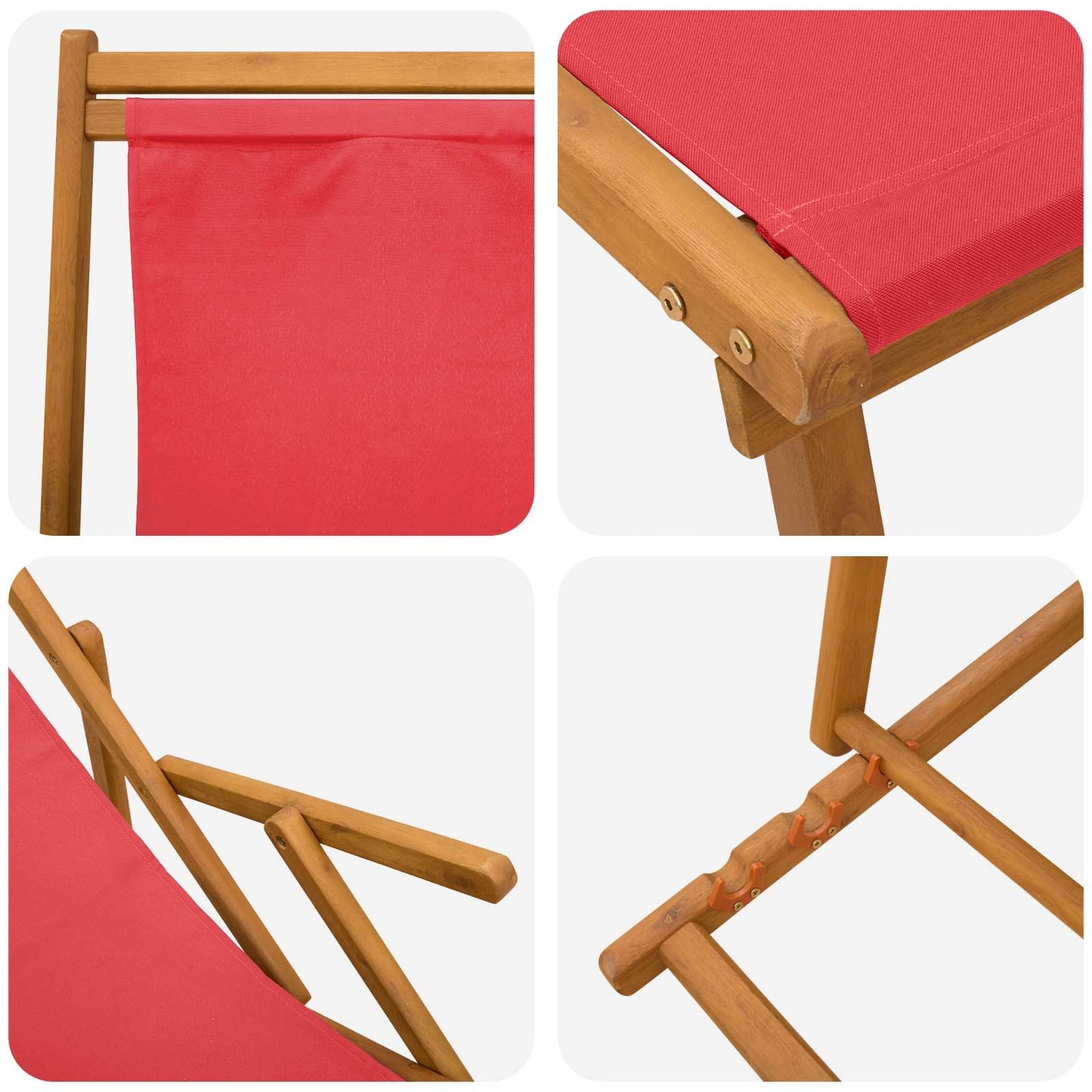 Sammenleggbar solstol 2 pcs 3 Posisjon Solid Eucalyptus Tre Rød