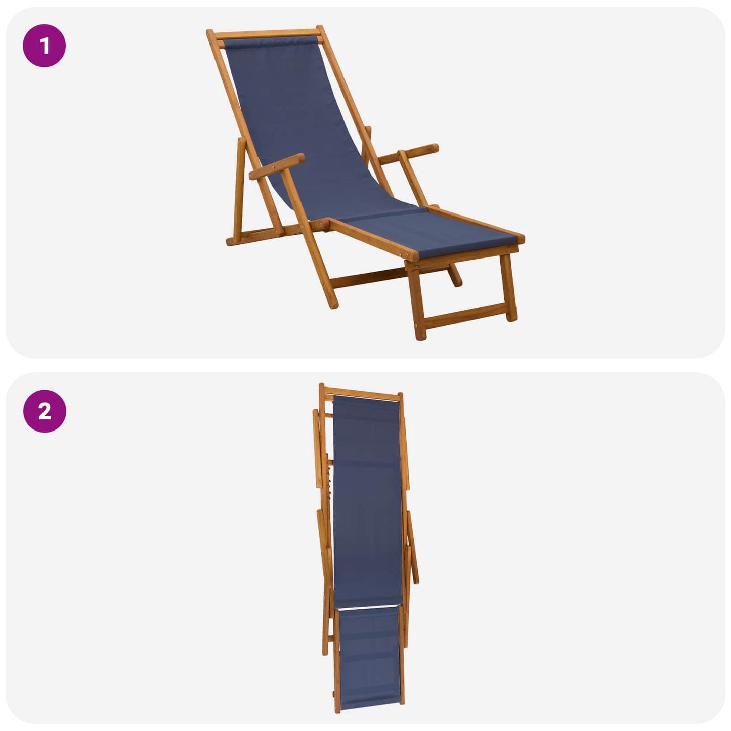 Sammenleggbar solstol 2 pcs 3 Posisjon Solid Eucalyptus Tre Blå