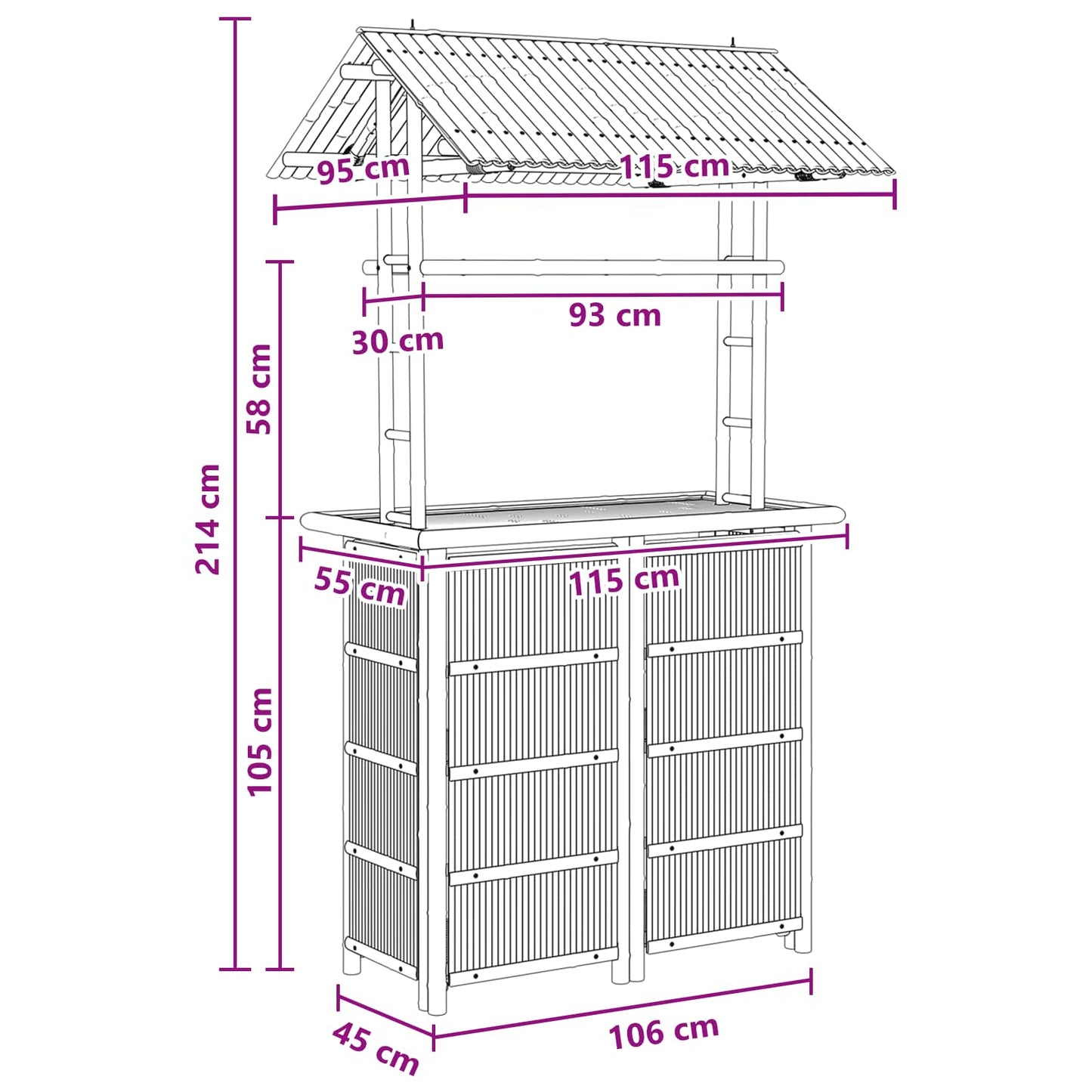 Utendørs Barbord Naturlig 115 x 95 x 214 cm Bambus