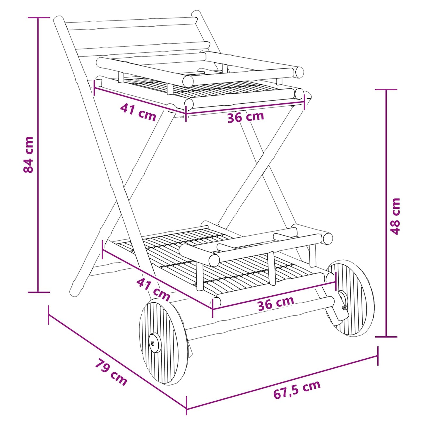 Tebrett med hjul Naturlig 79 x 67.5 x 84 cm Bambus