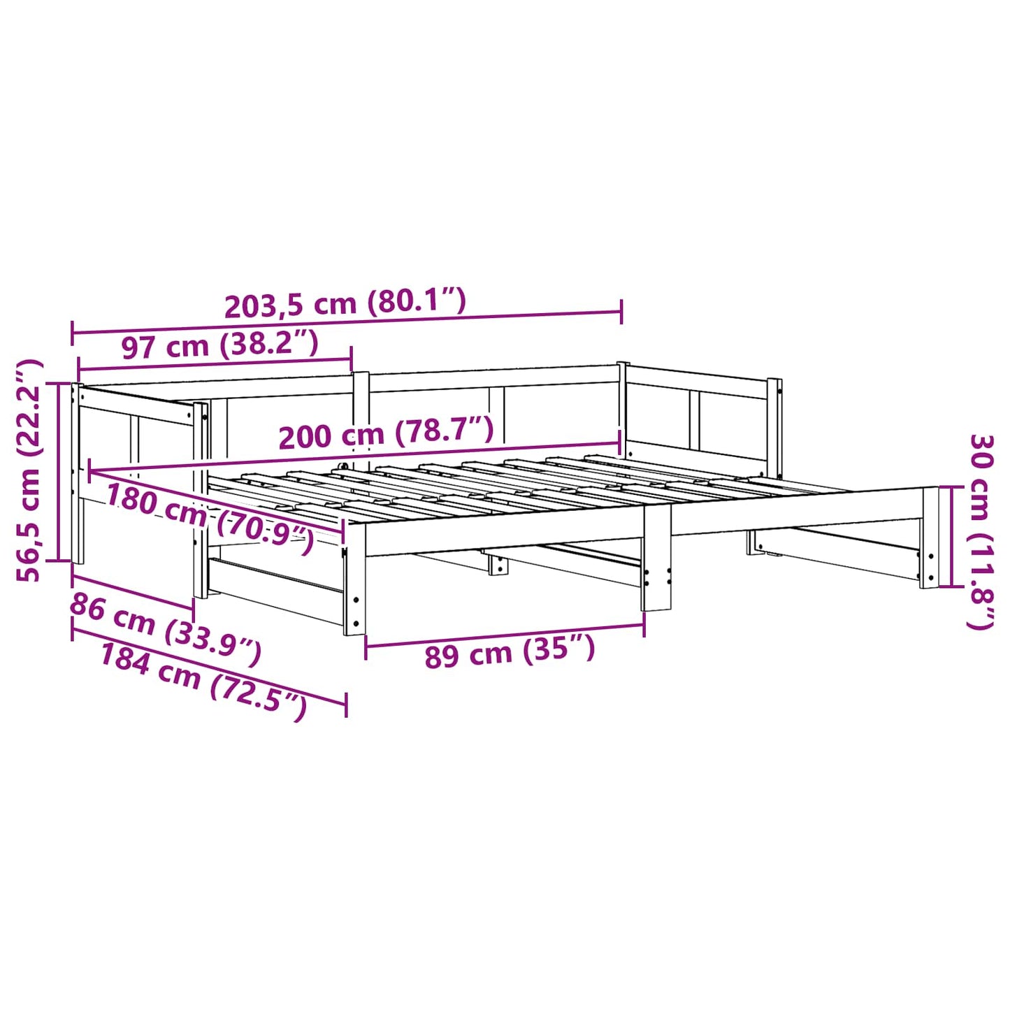 Uttrekkbar Dagbed Hvit 180 x 200 cm Massiv furu