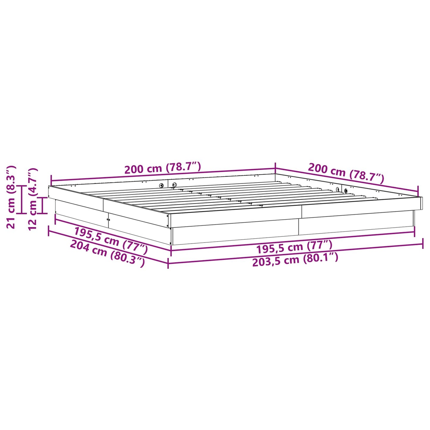 Sengestamme Naturlig 200 x 200 cm Massiv furu
