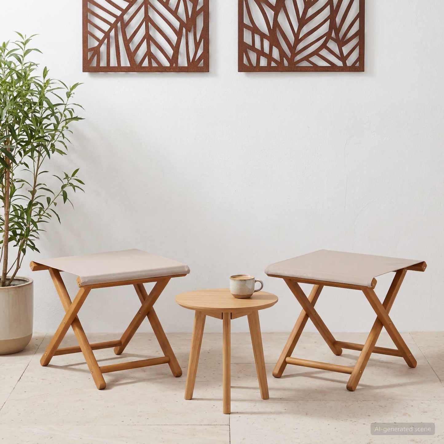 Hage Stol 2 pcs Solid Eucalyptus Tre Beige