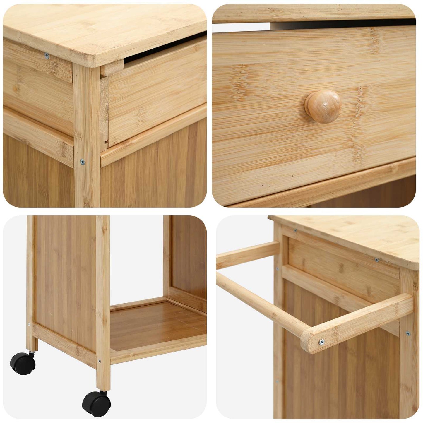 Kjøkkenvogn med hjul Naturlig 90,5 x 36 x 86,5 cm Bambus