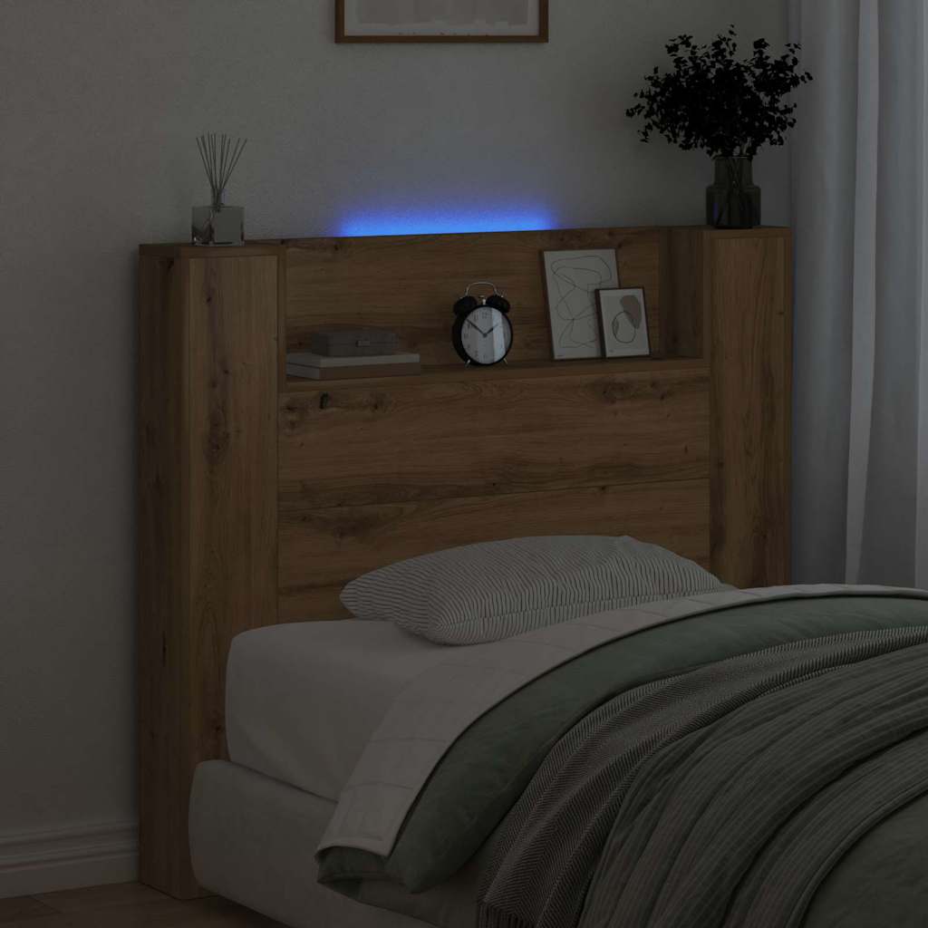 Lagringshodegavl med LED Artisan eik Konstruert tre