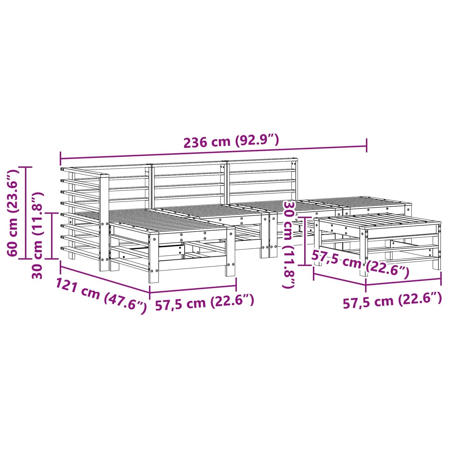 Hage lounge sett 5 pcs VoksBrun Massiv furu vidaXL