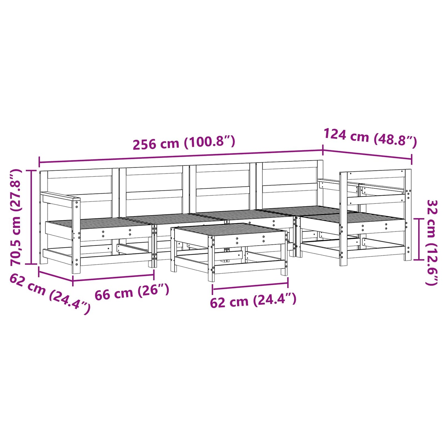 Hage lounge sett 6 pcs VoksBrun Massiv furu vidaXL