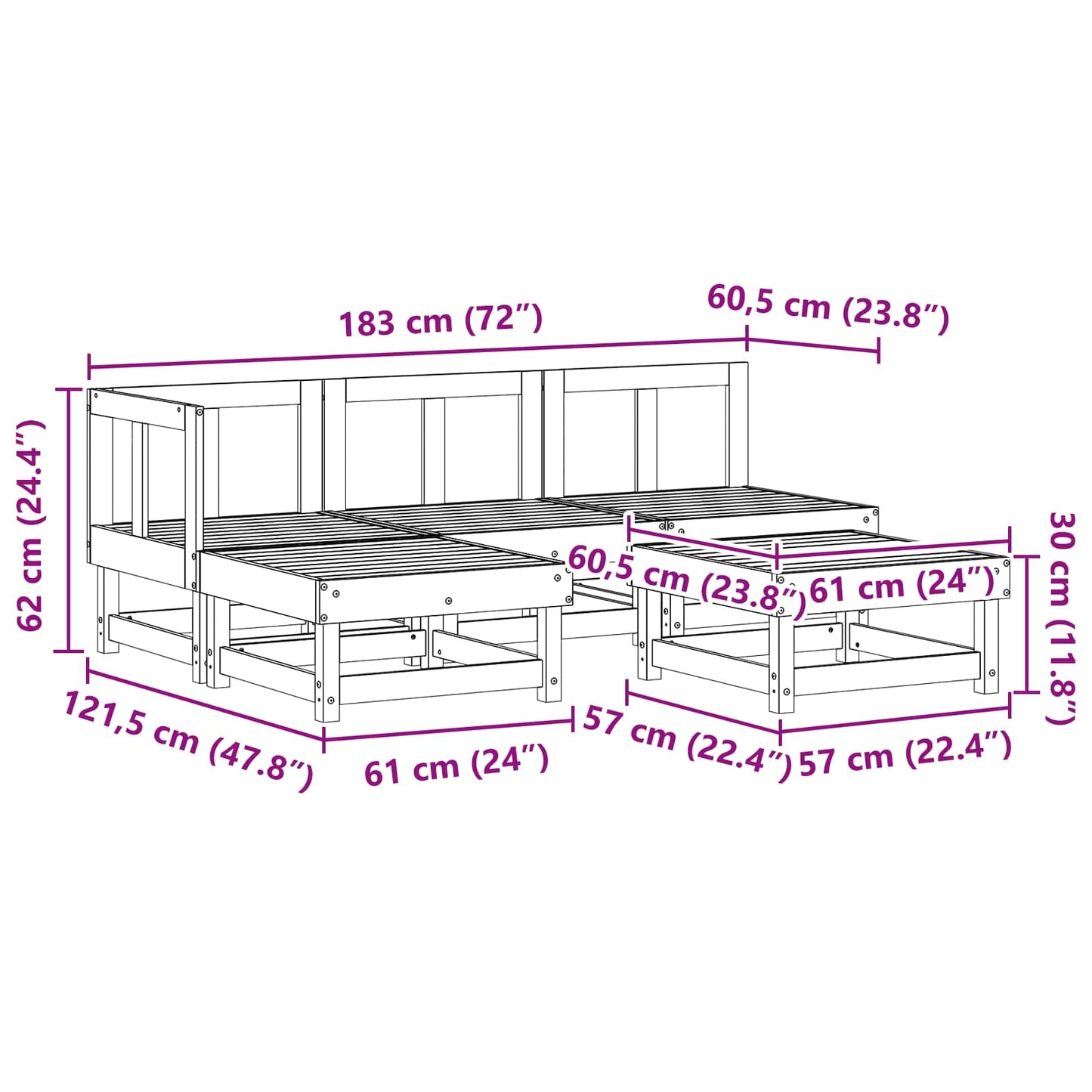 Hage lounge sett 5 pcs VoksBrun Massiv furu