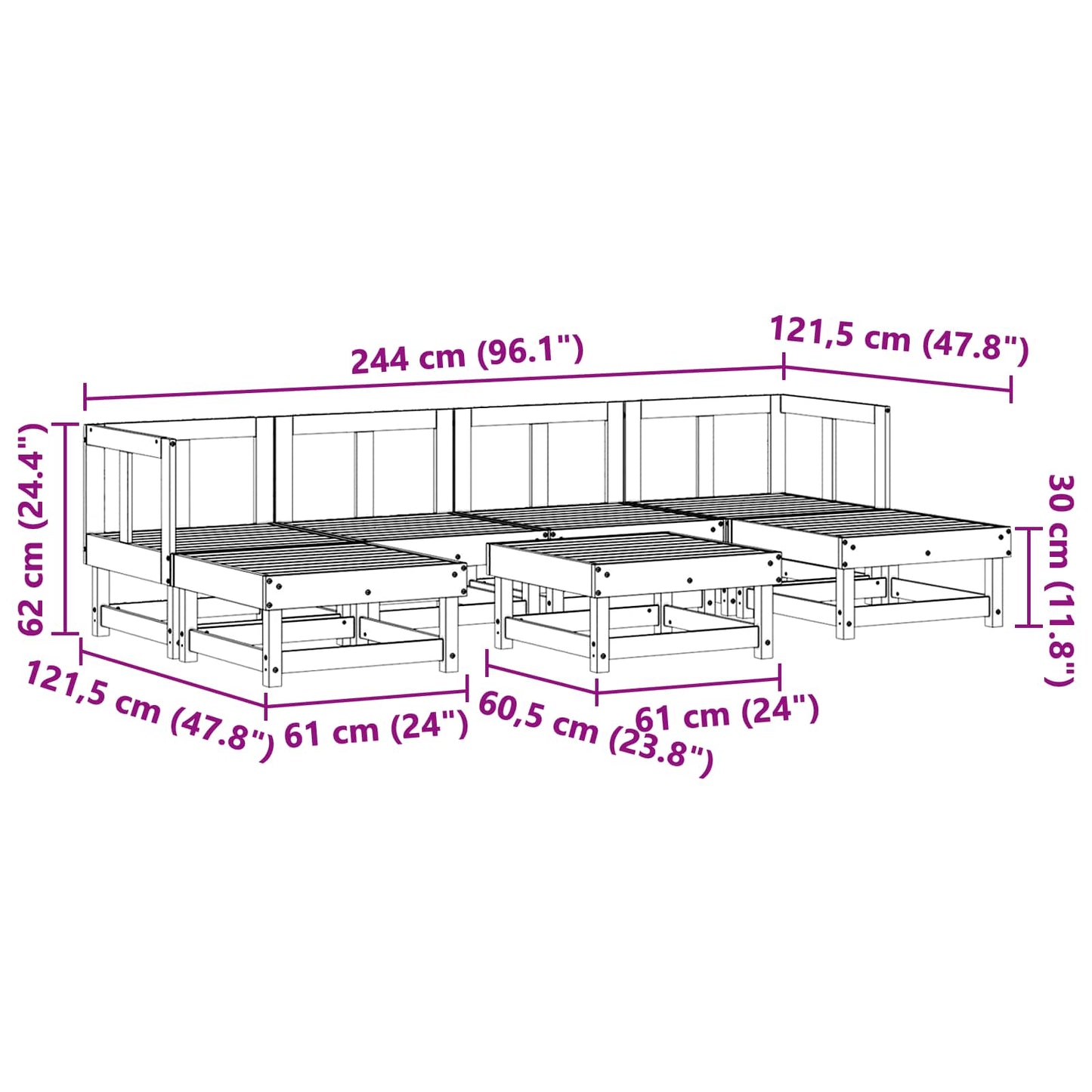 Hage lounge sett 7 pcs VoksBrun Massiv furu