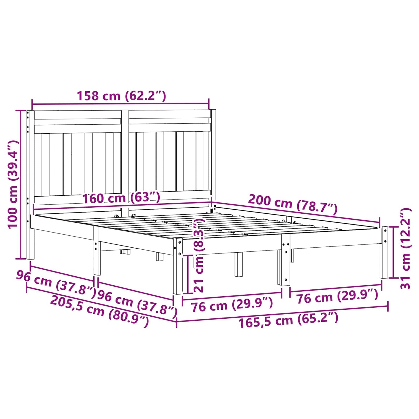 Sengestamme Vokset Brun 205,5 x 165,5 x 100 cm Massiv furu