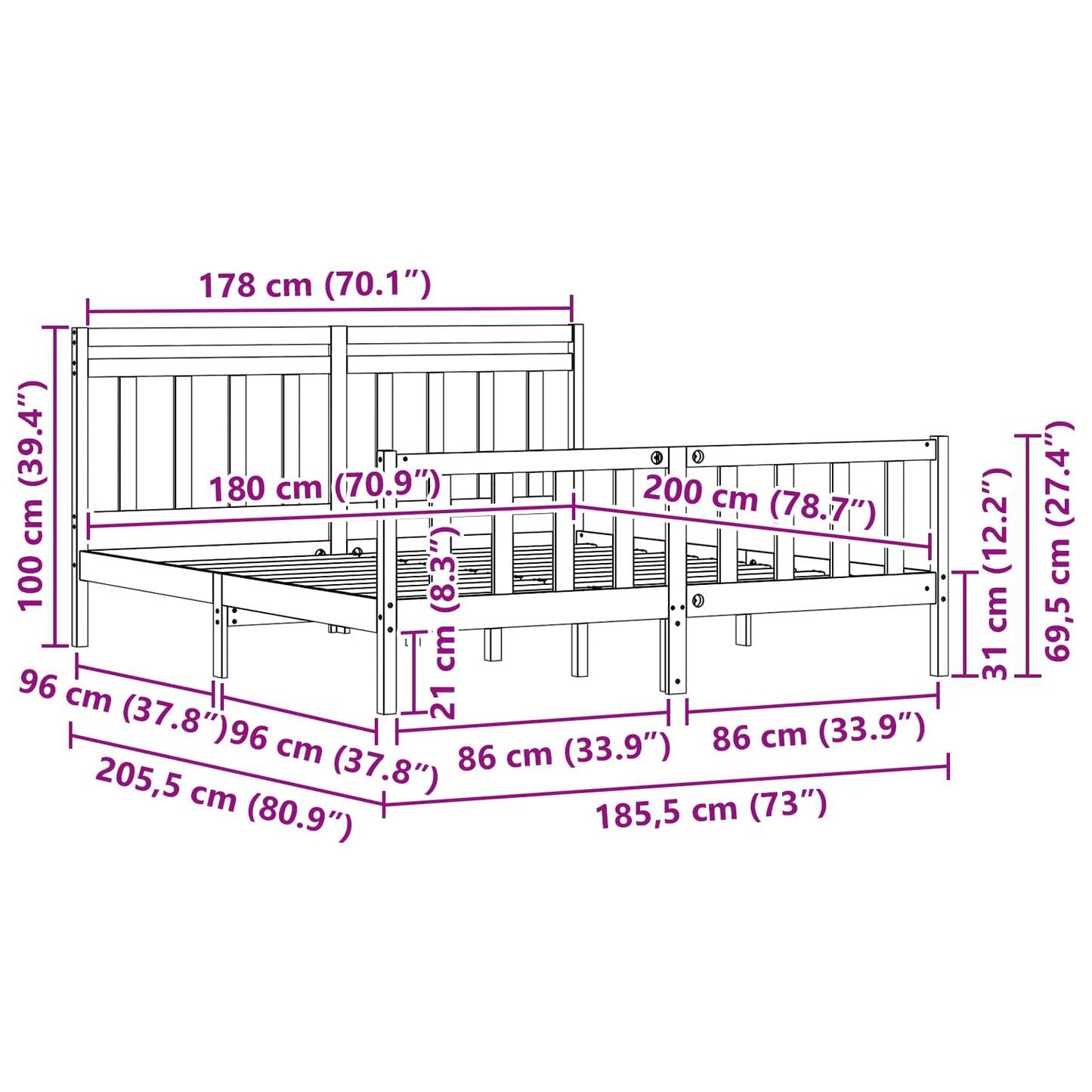 Sengestamme 2 pcs Vokset Brun 205,5 x 185,5 x 100 cm