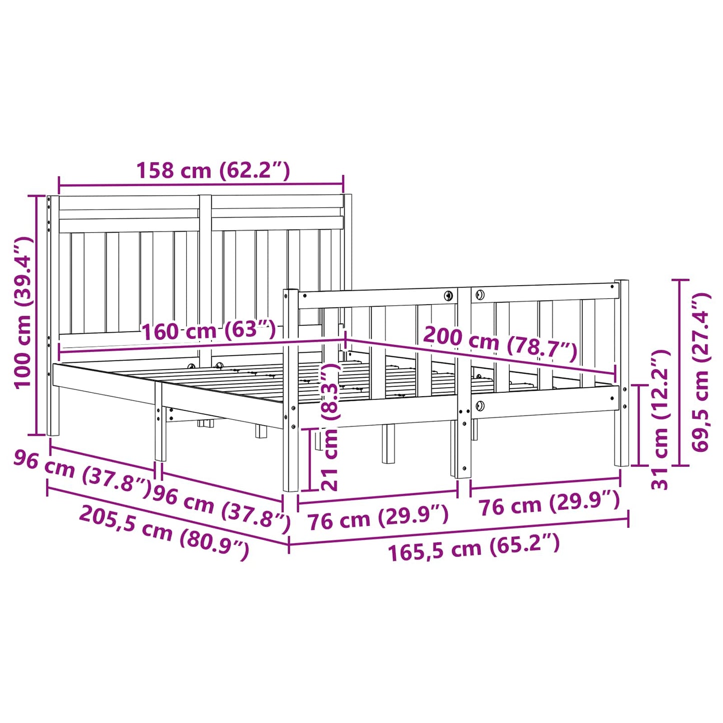 Sengestamme Vokset Brun 205,5 x 165,5 x 100 cm Massiv furu
