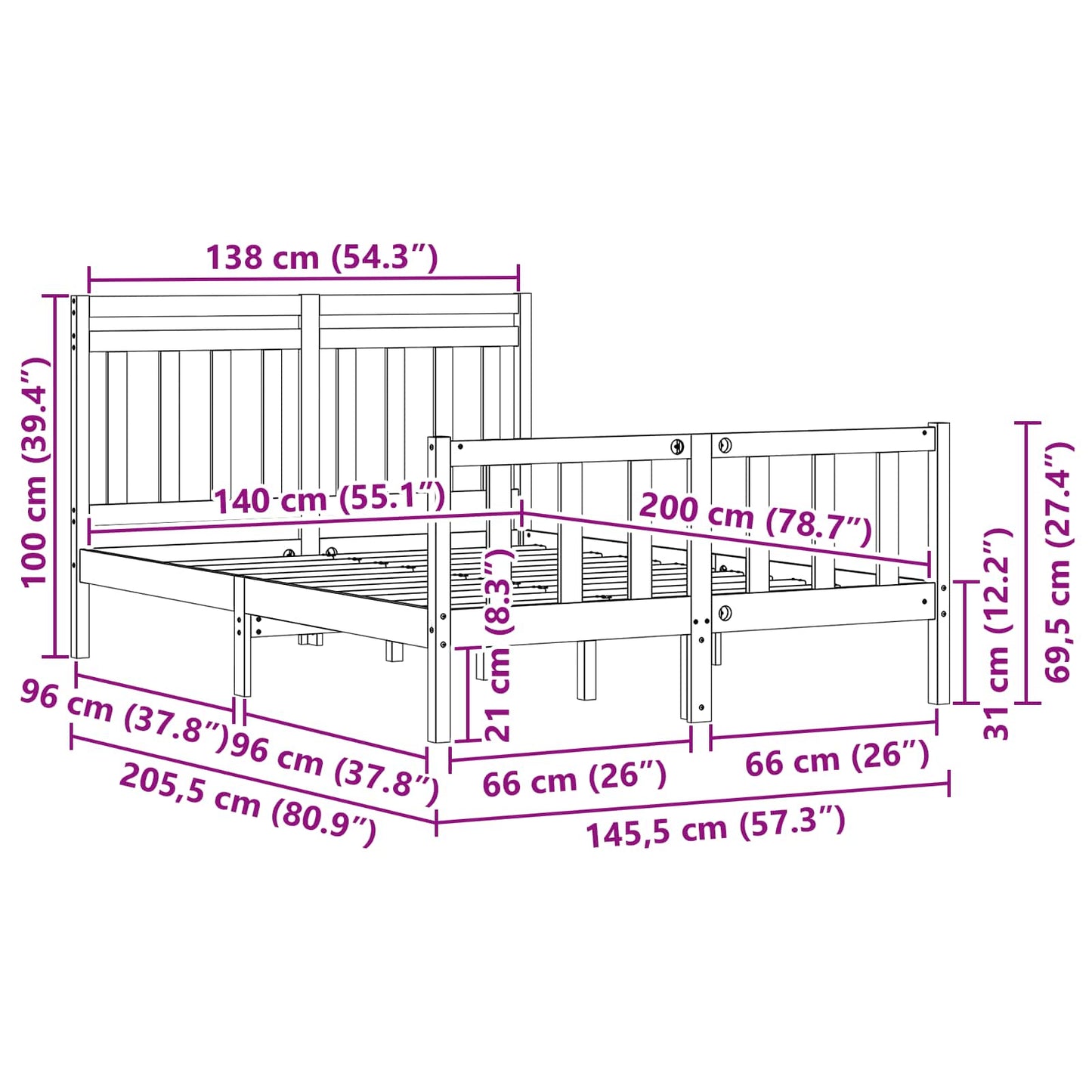 Sengestamme 2 pcs Vokset Brun 205,5 x 145,5 x 100 cm
