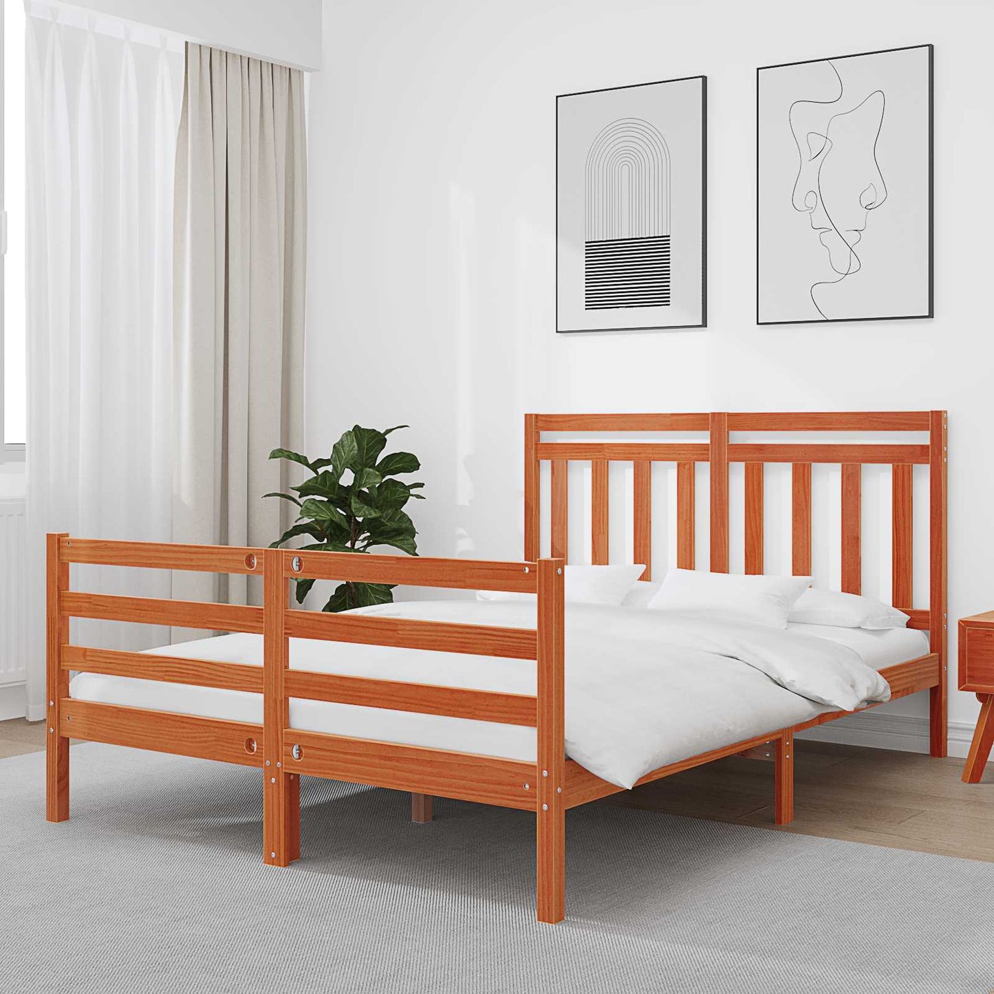 Sengestamme med hodegjerde Vokset Brun 140 x 188 cm