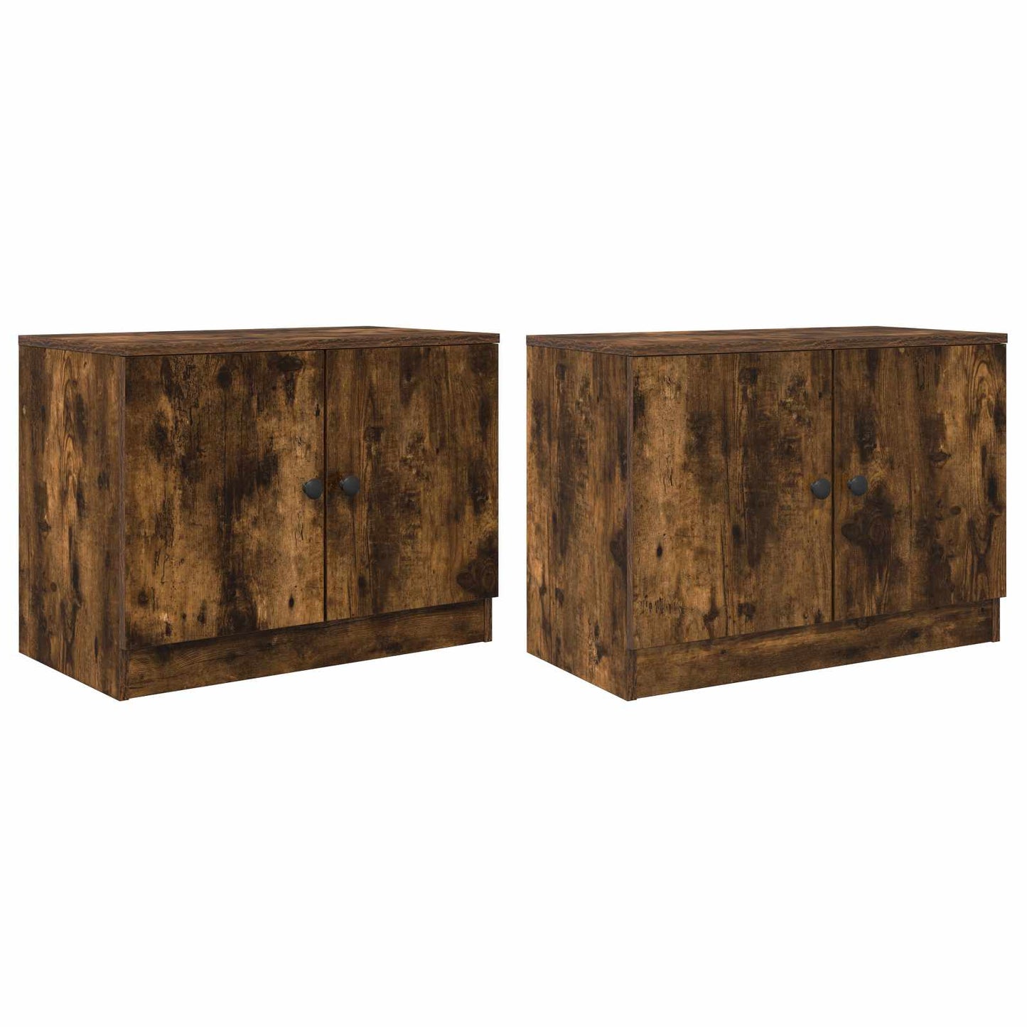 Sengeskap 2 pcs Røkt Eik 66 x 35 x 48 cm Konstruert tre