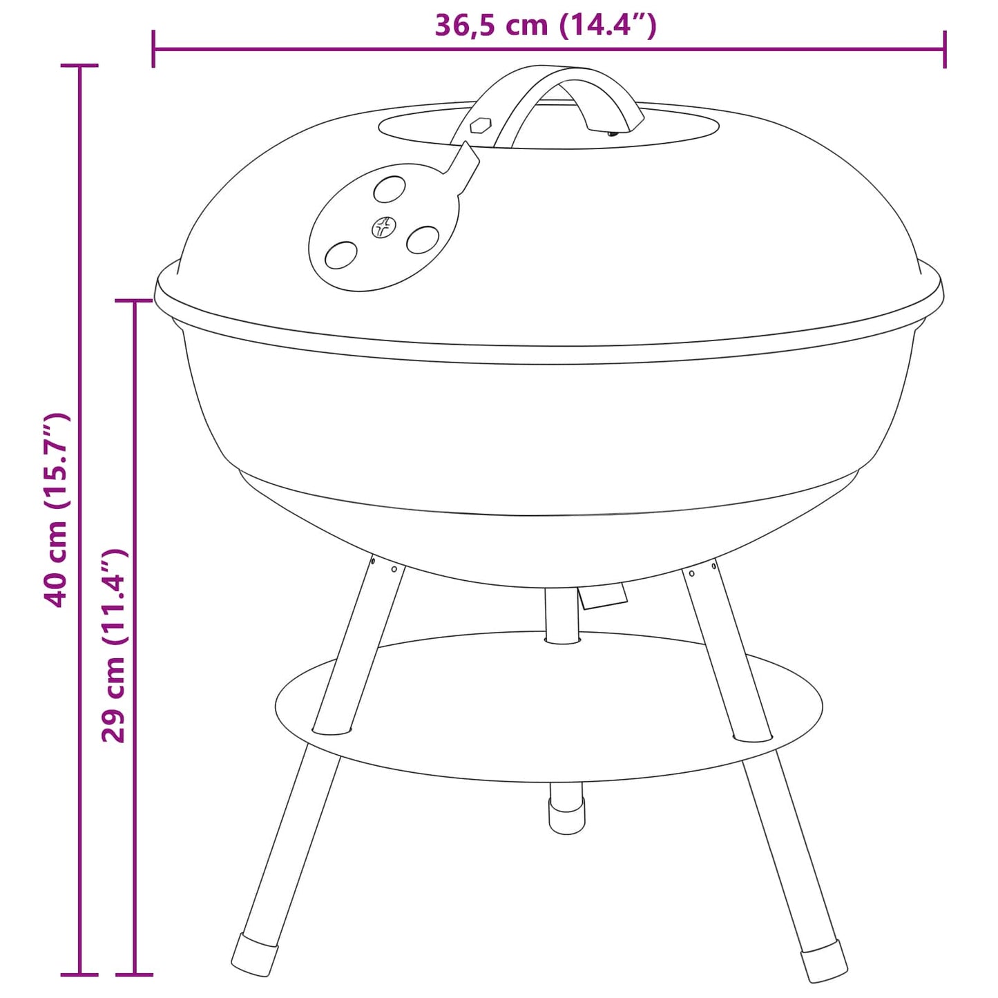 Kullgrill Svart 36,5 x 36,5 x 40 cm