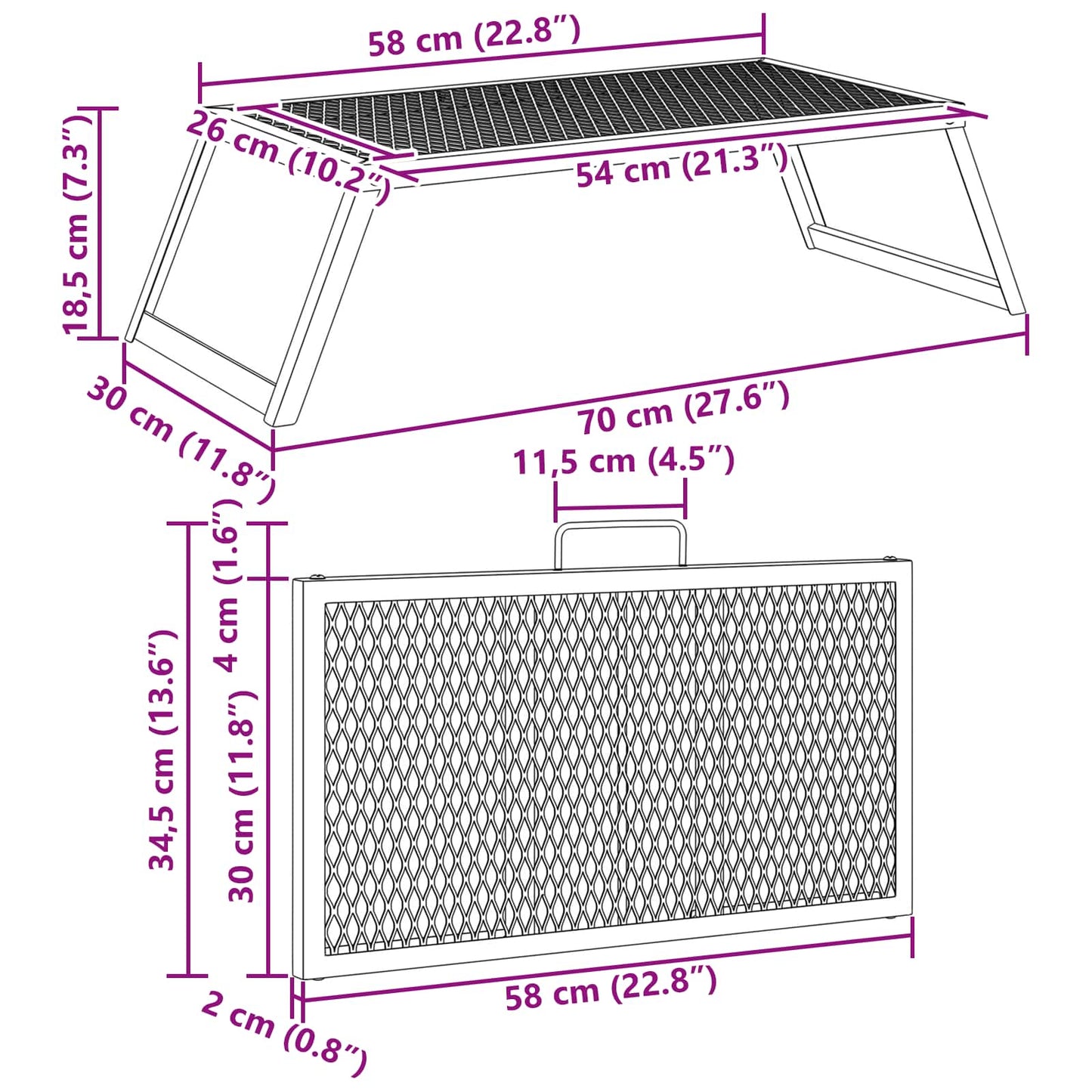 Sammenleggbar Campinggrill Svart 58 x 31 x 2 cm Legert stål