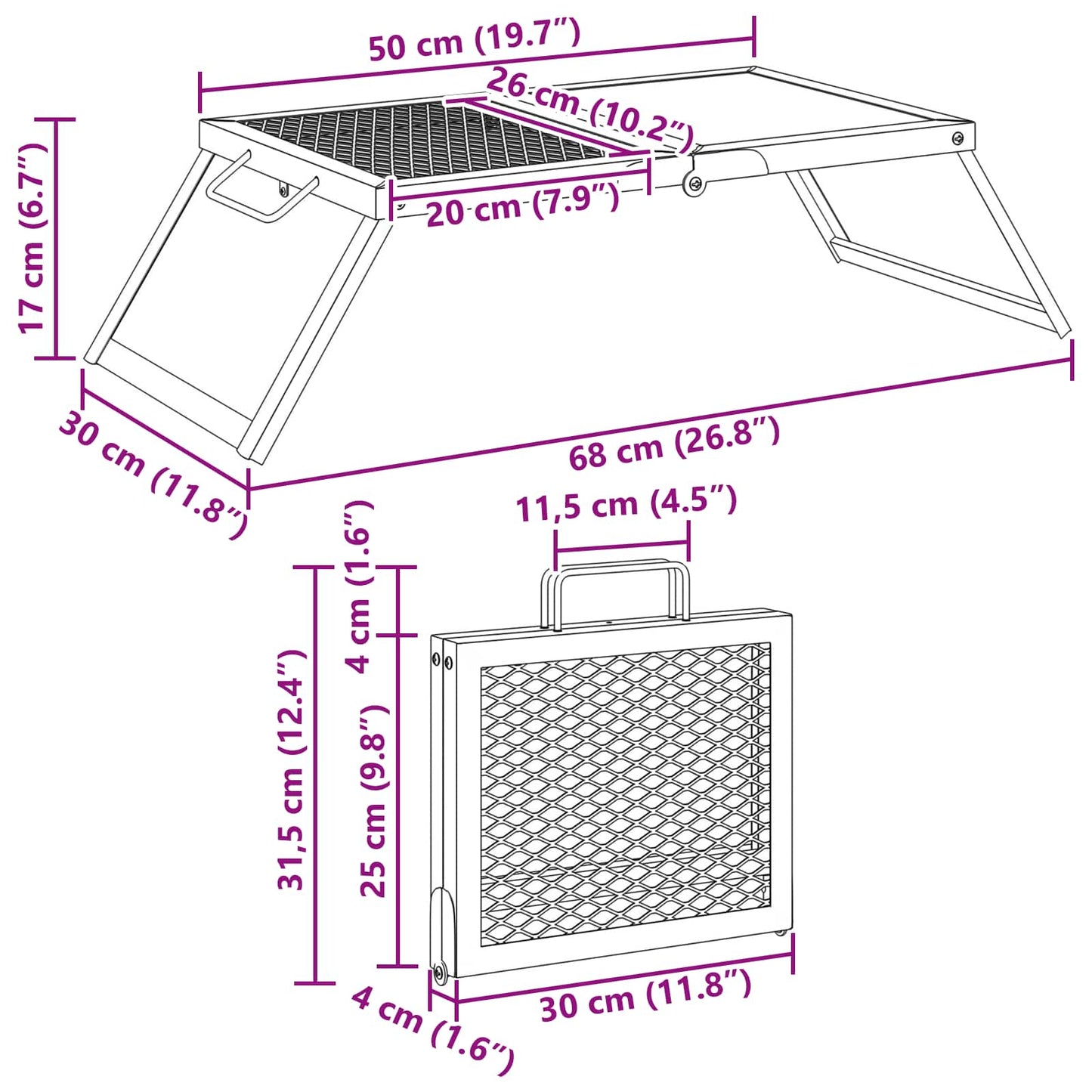Sammenleggbar Campinggrill Svart 31,5 x 26,5 x 4 cm Legert stål