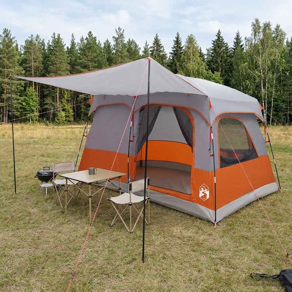 Familietelt med tak Grå og Oransje 380 x 260 x 190 cm Polyester