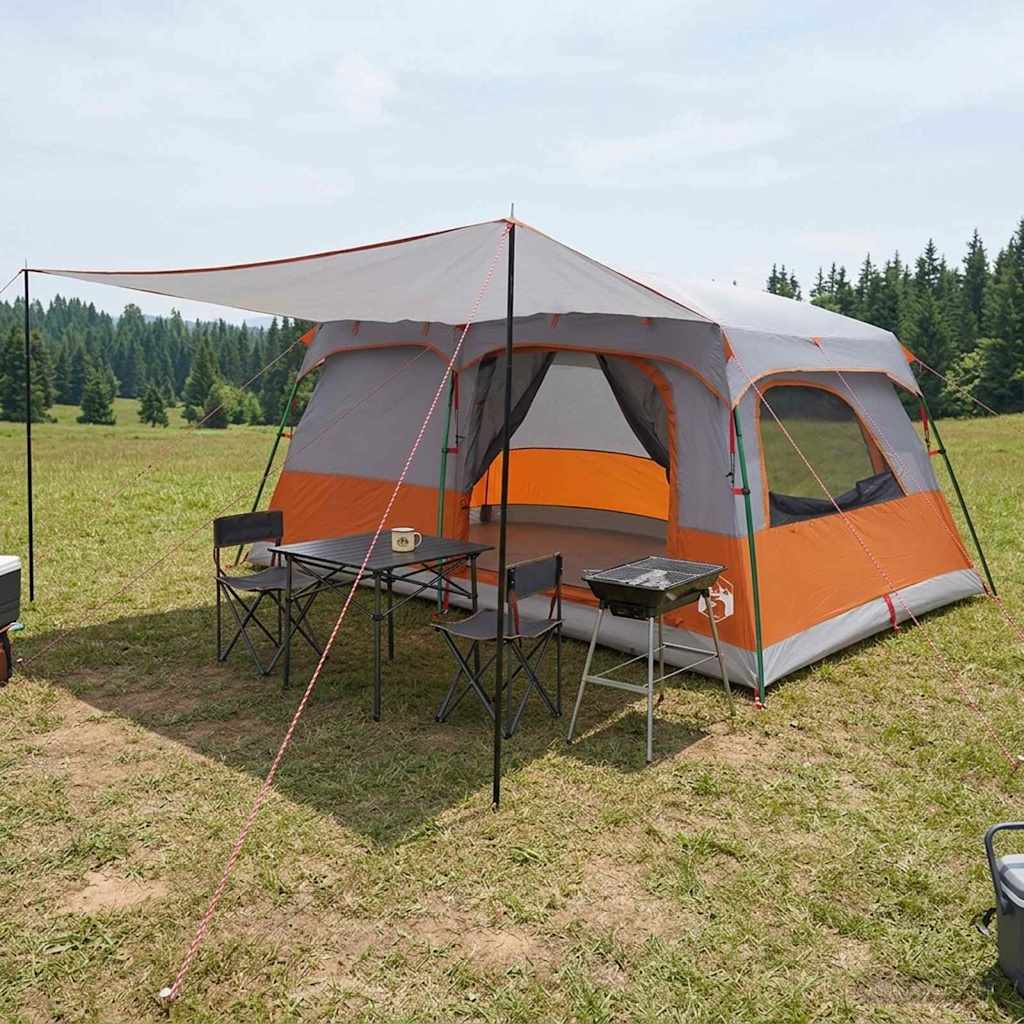 Familietelt Grå og Oransje 500 x 400 x 230 cm Polyester og stål