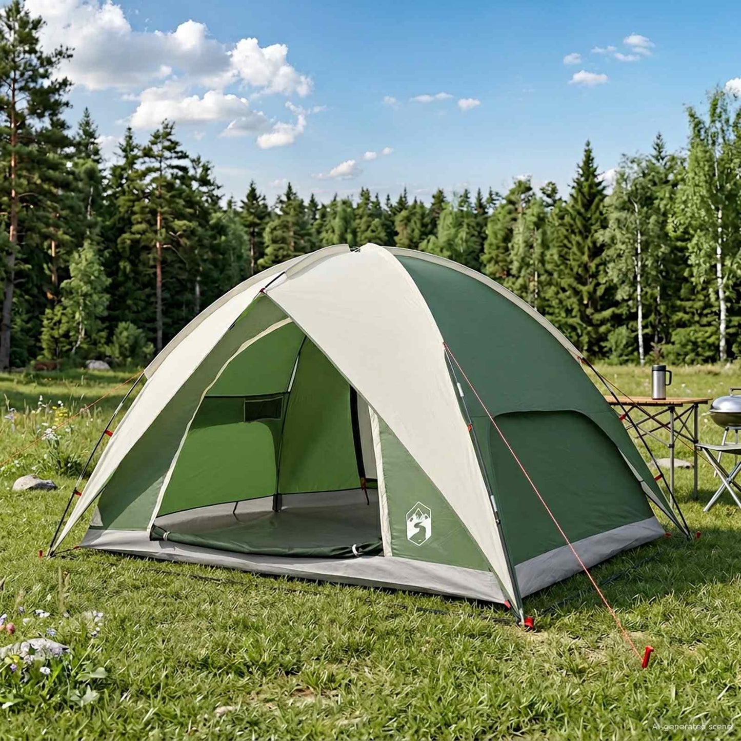 Camping Telt med Regntrekk Vanntett Kuppel Grønn 4 personer