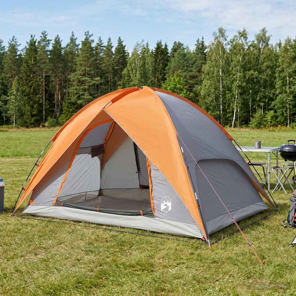 Camping Telt med Regntrekk Vanntett Kuppel Grå og Oransje