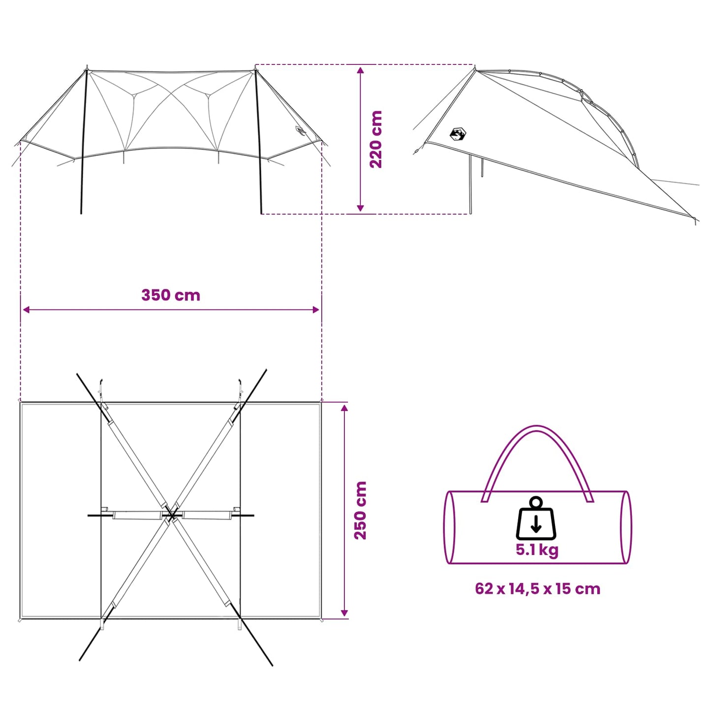 Bil telt med tak Blå 350 x 250 cm Polyester og stål