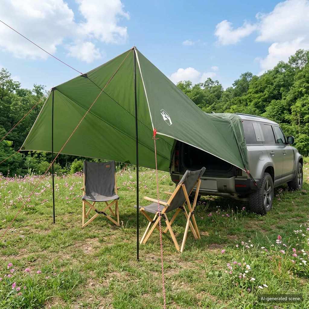 Bilmarkise med tak Grønn 518 x 580 x 215 cm Polyester og stål