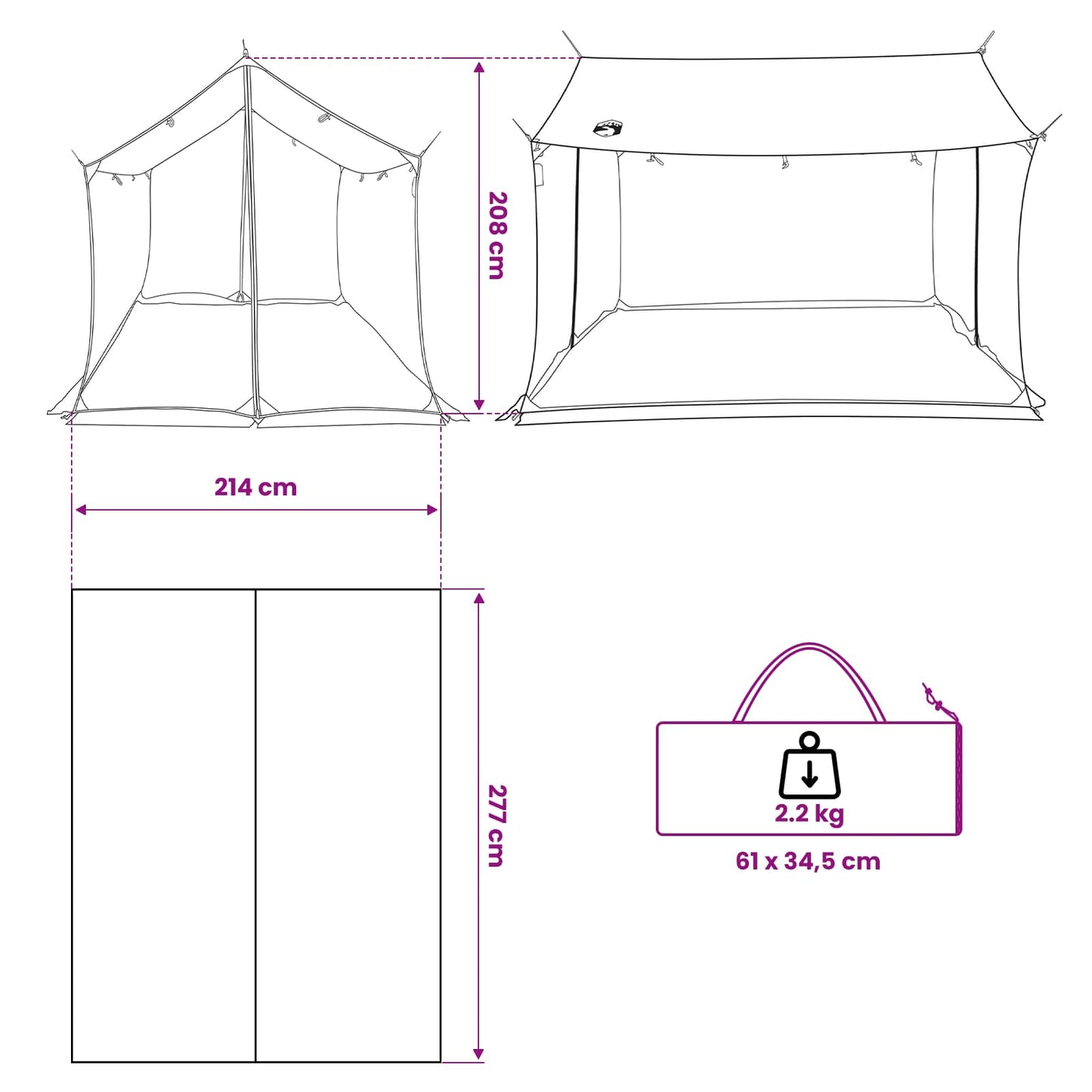 Camping tarp med nettingvegger Grønn 270 x 210 x 210 cm