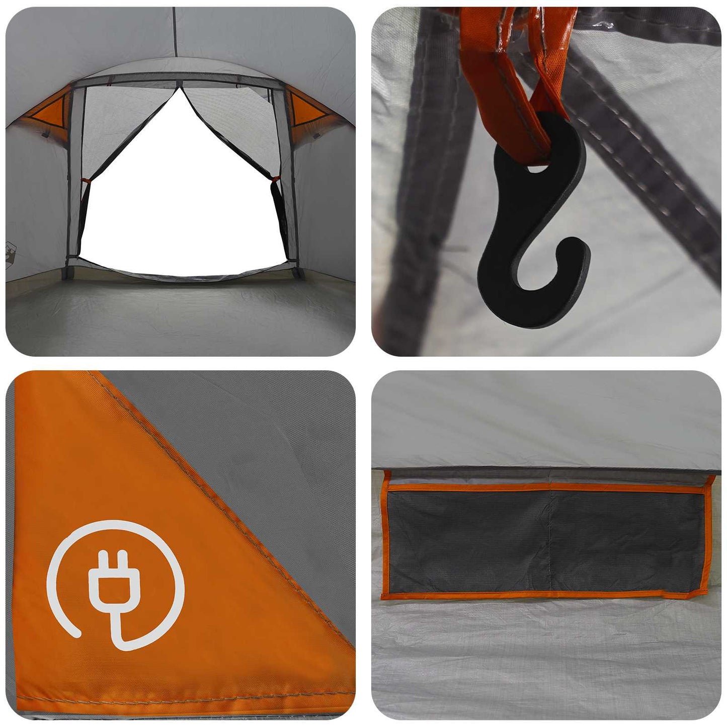 Hyttetelt med tak Grå og Oransje 6 personer Polyester og stål