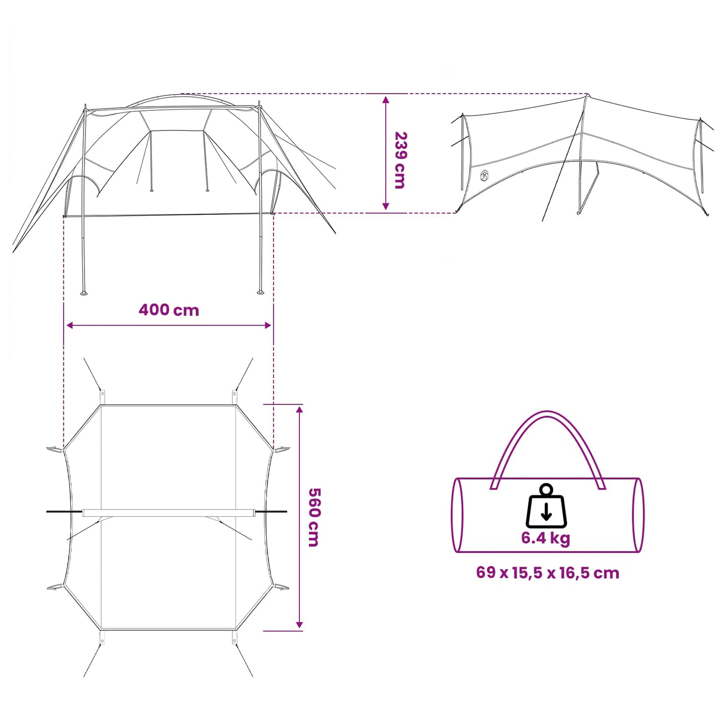 Camping tarp vanntett Blå 550 x 400 x 230 cm
