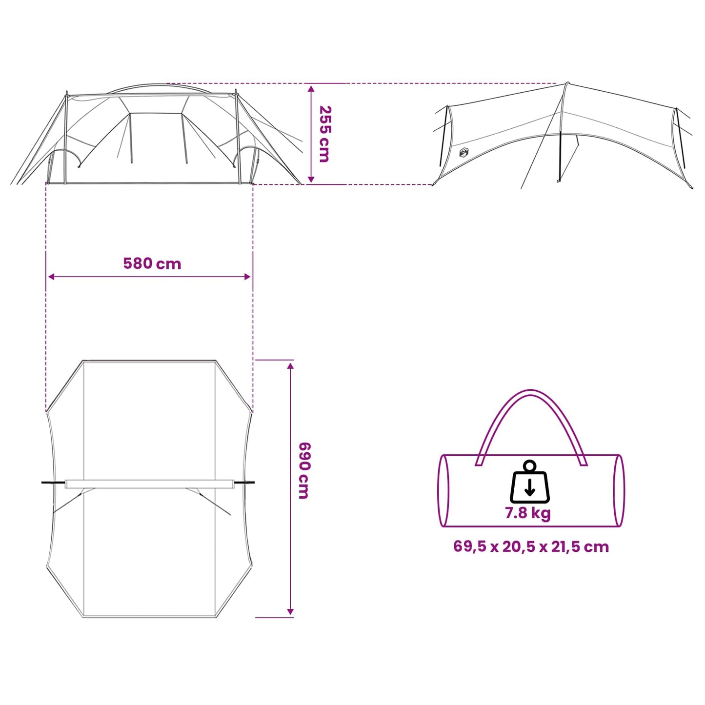 Camping tarp vanntett Grå og Oransje 695 x 580 x 200 cm