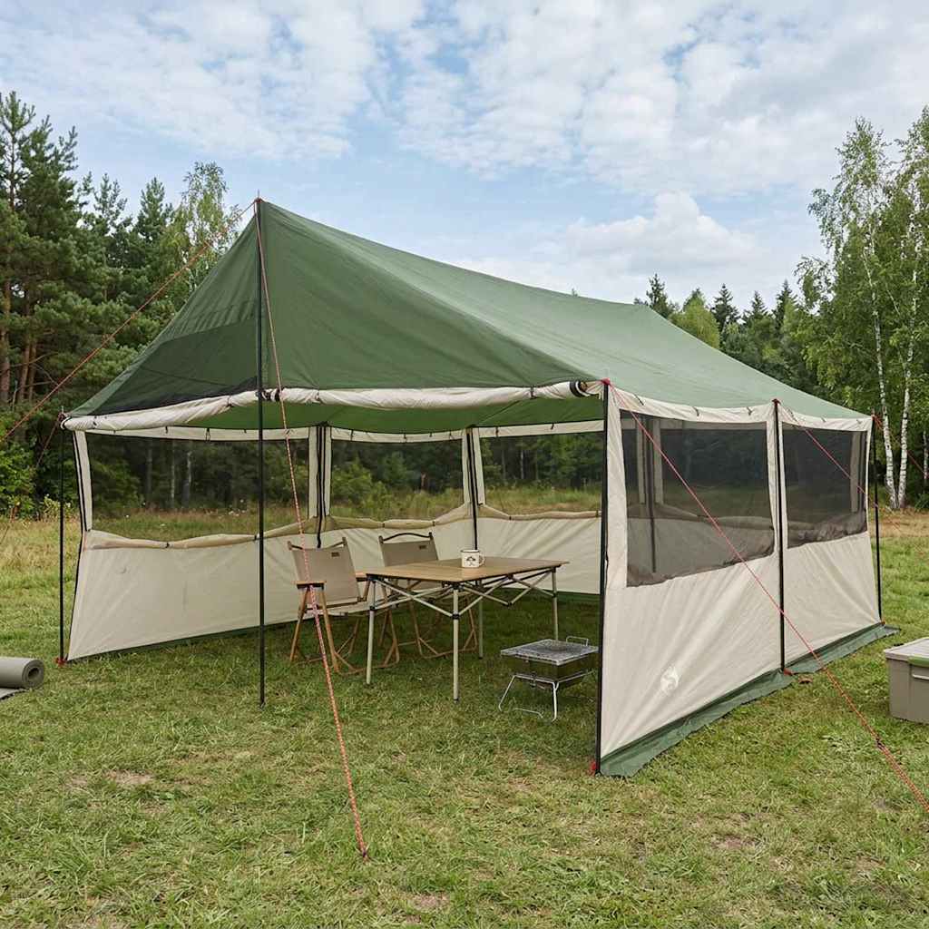 Familietelt med tak Grønn 450 x 400 x 265 cm Polyester og stål
