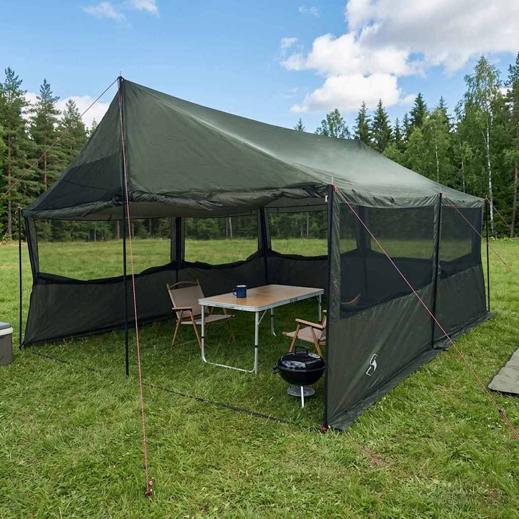 Familietelt Army grønn 450 x 400 x 265 cm Polyester og stål
