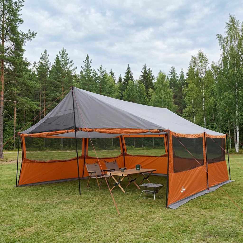 Familietelt Grå og Oransje 600 x 400 x 268 cm Polyester og stål