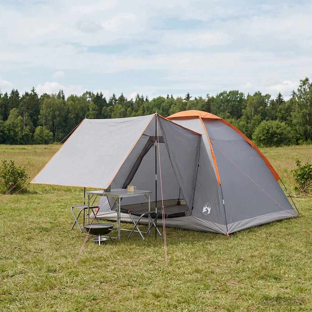 Camping Telt Grå og Oransje 4 personer Polyester og stål