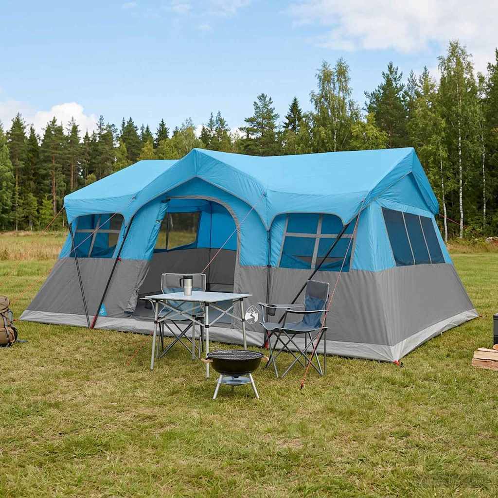 Familietelt med tak Blå 487 x 340 x 216 cm Polyester og stål