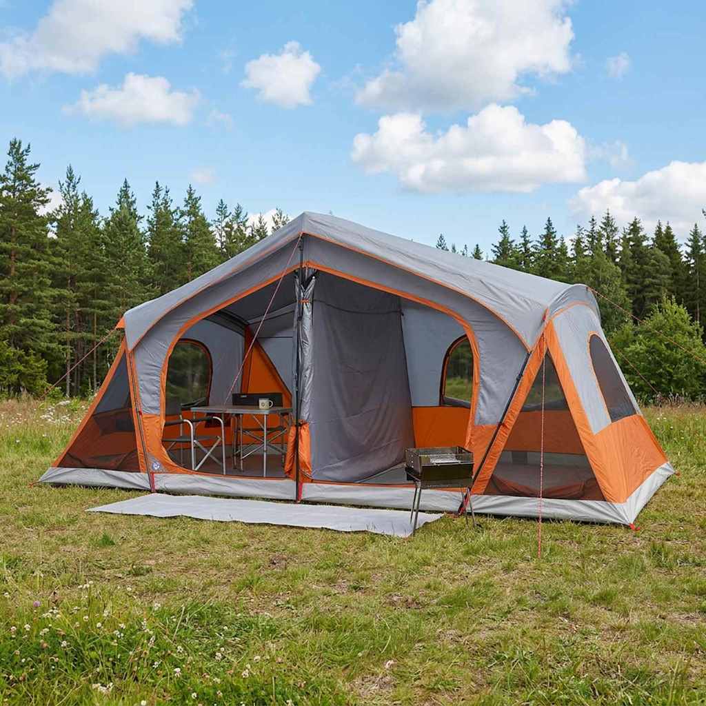 Hyttetelt Grå og Oransje 480 x 273 x 205 cm Polyester og stål