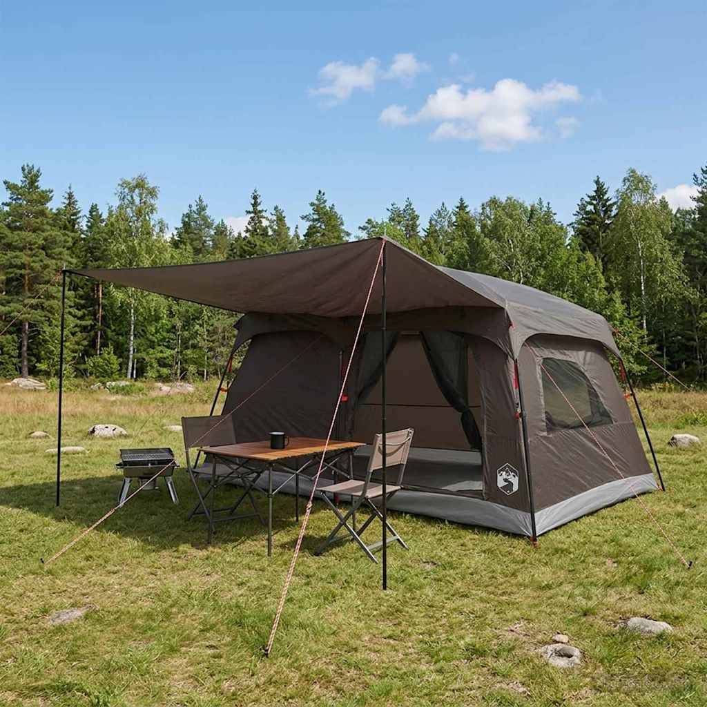 Familietelt 10 person Brun grå Polyester og stål