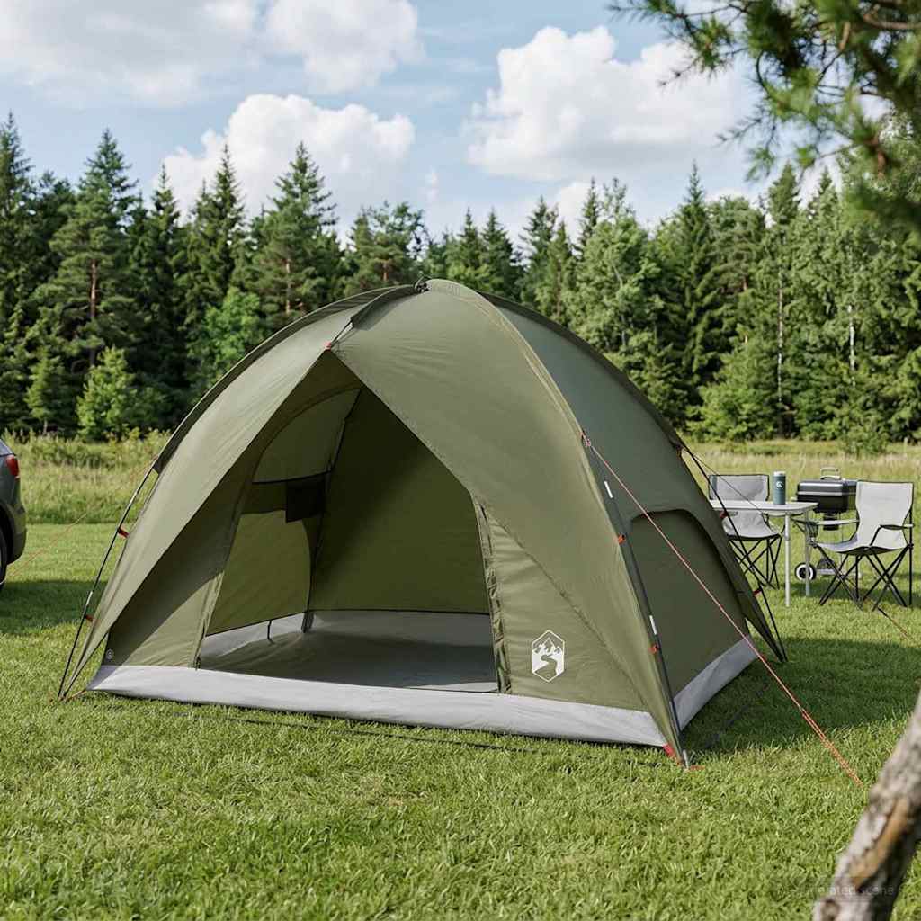 Camping Telt med Regntrekk Vanntett Kuppel Olivengrønn