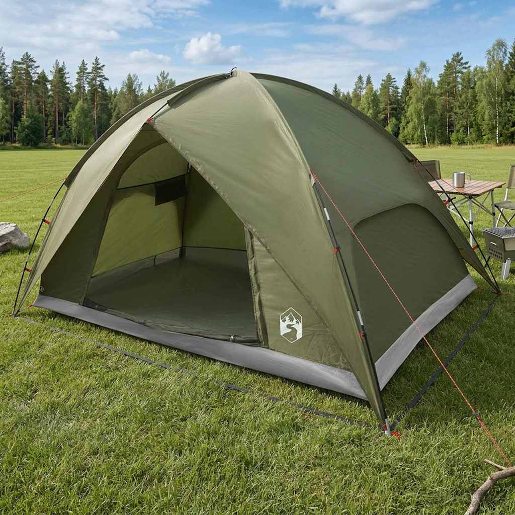 Camping Telt med Regntrekk Vanntett Kuppel Olivengrønn