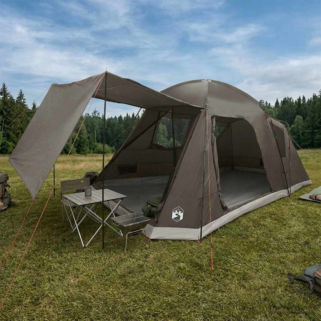 Hyttetelt med tak Brun grå 8 personer Polyester og stål