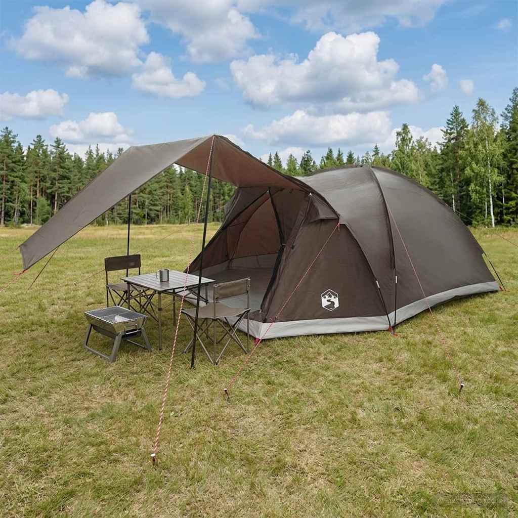 Hyttetelt med tak Brun grå 6 personer Polyester og stål