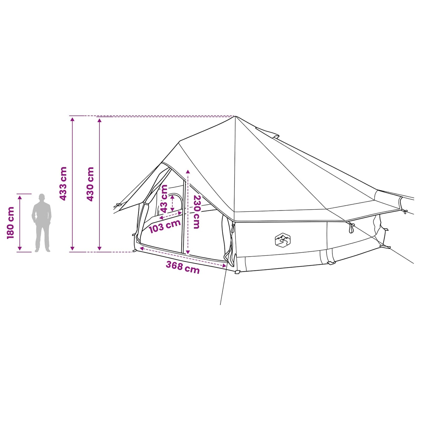 Tipi telt med tak Brun grå 800 x 800 x 430 cm Polyester og stål