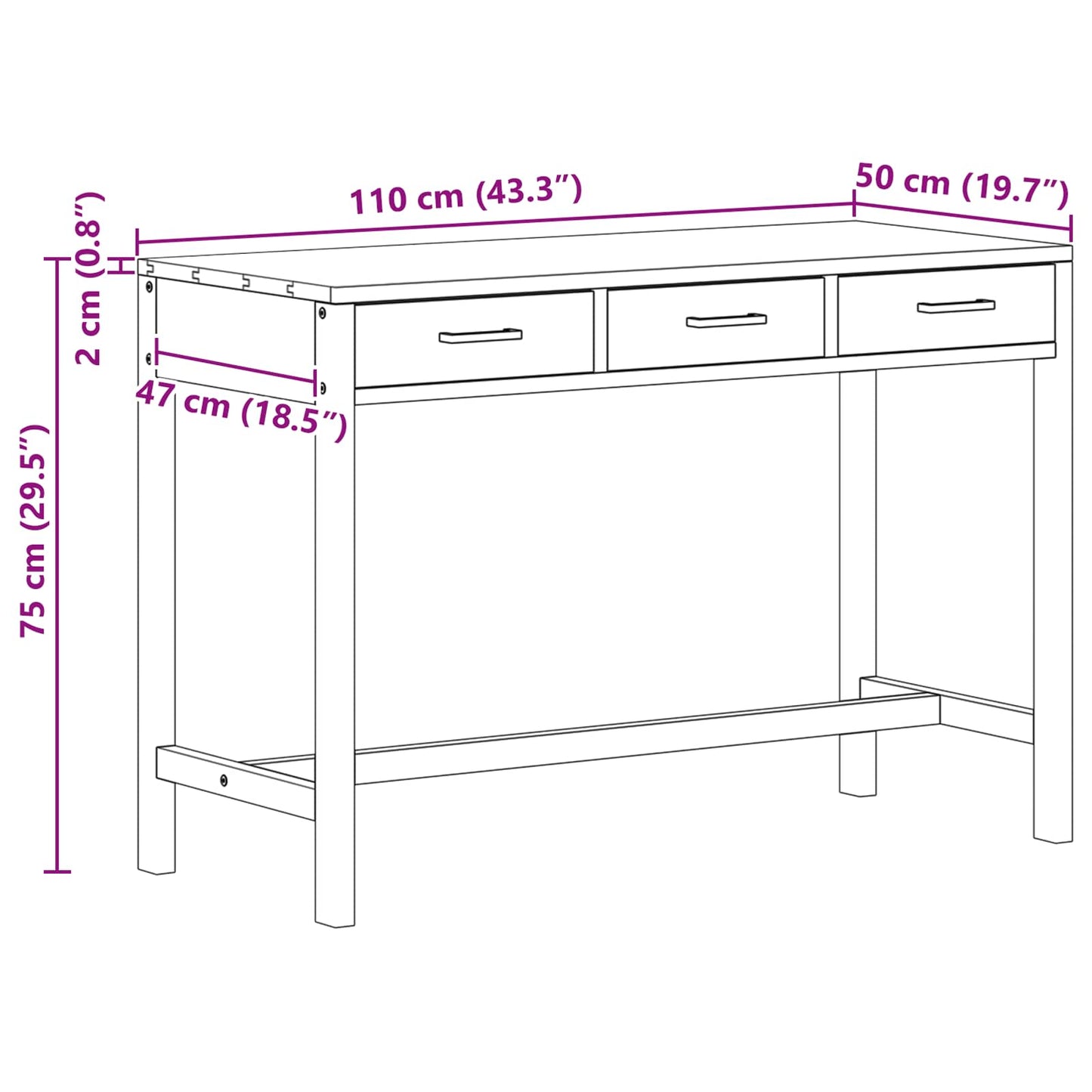 Bord med skuffer Naturlig Massivt Teaktre 110 x 50 x 75 cm