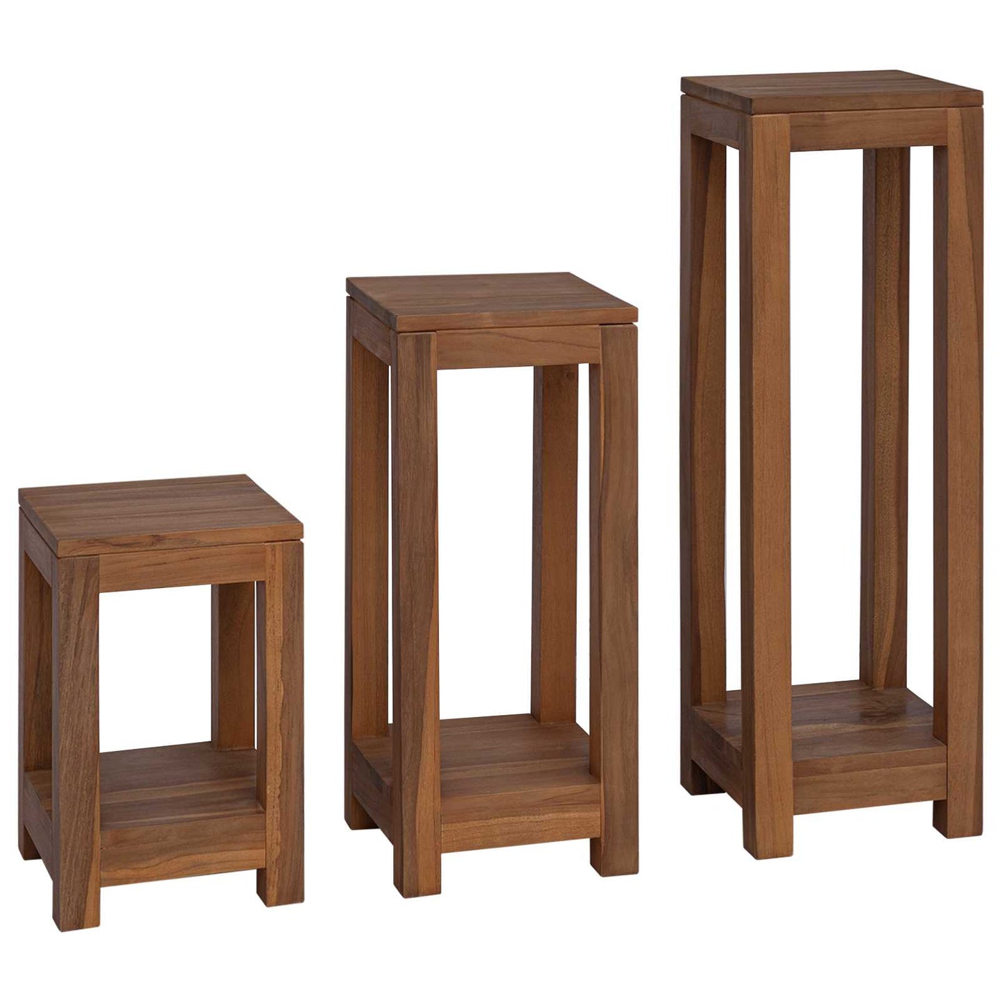 Planteholder 3 stk. Naturlig 25 x 25 x 80 cm Massivt Teaktre