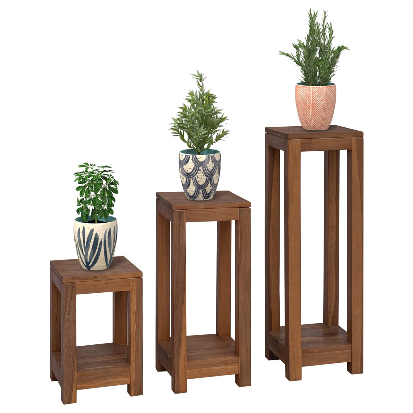 Planteholder 3 stk. Naturlig 25 x 25 x 80 cm Massivt Teaktre