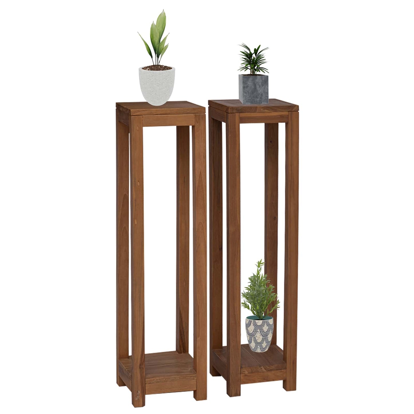 Planteholder 2 stk. Naturlig 25 x 25 x 100 cm Massivt Teaktre